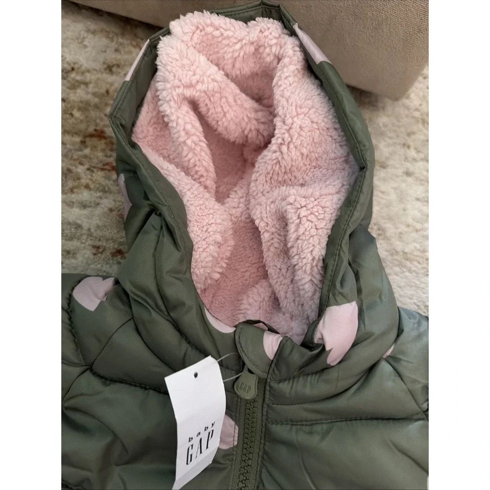 Gap baby girls cold control puffer jacket pink hearts #babygirlsjacket 12-18 Mo